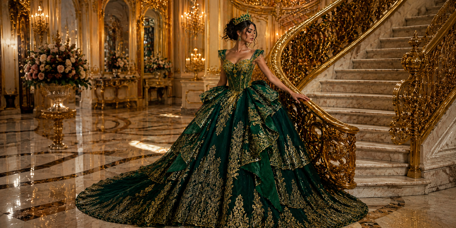 gold tinsel boucle off shoulder mini dress Quinceanera Hello Kitty Doll in Green Dress main image 0