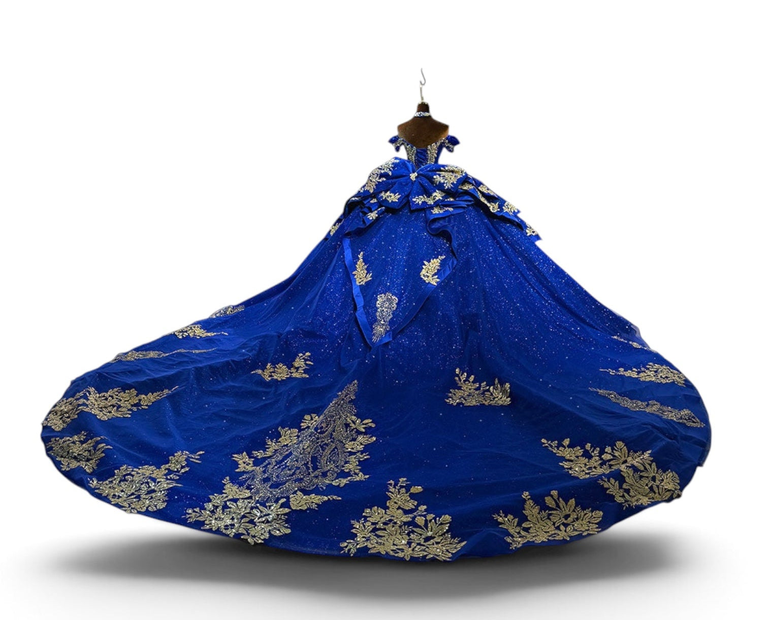 Back view of Imperial Azure lace-up corset gown with detachable bow