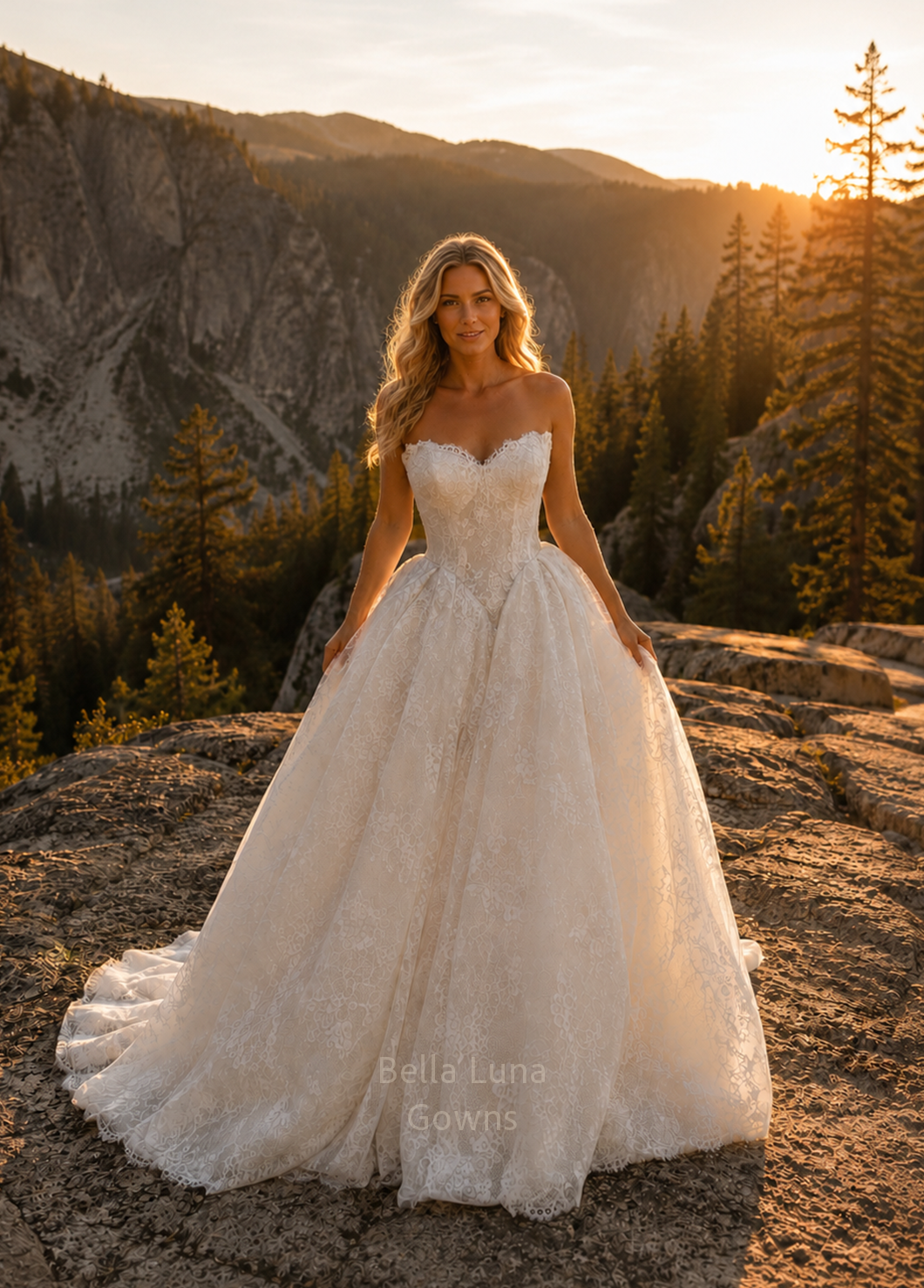 Odette Basque Waist French Lace Ball Gown