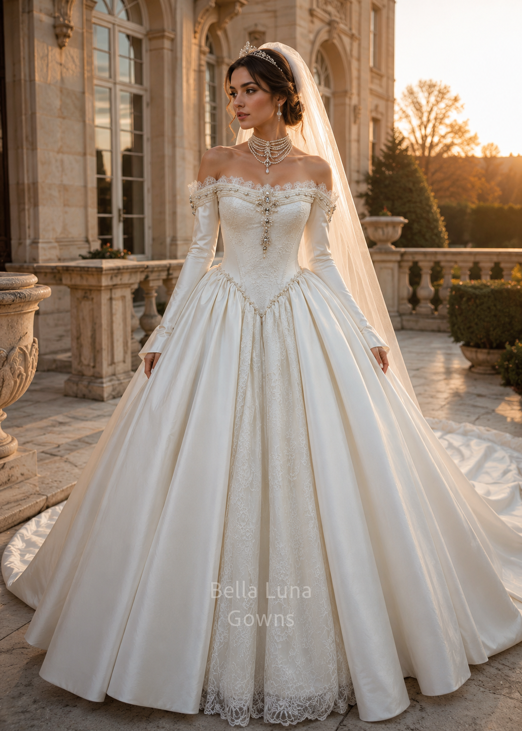 Charlotte Basque Waist Mikado Satin Ball Gown