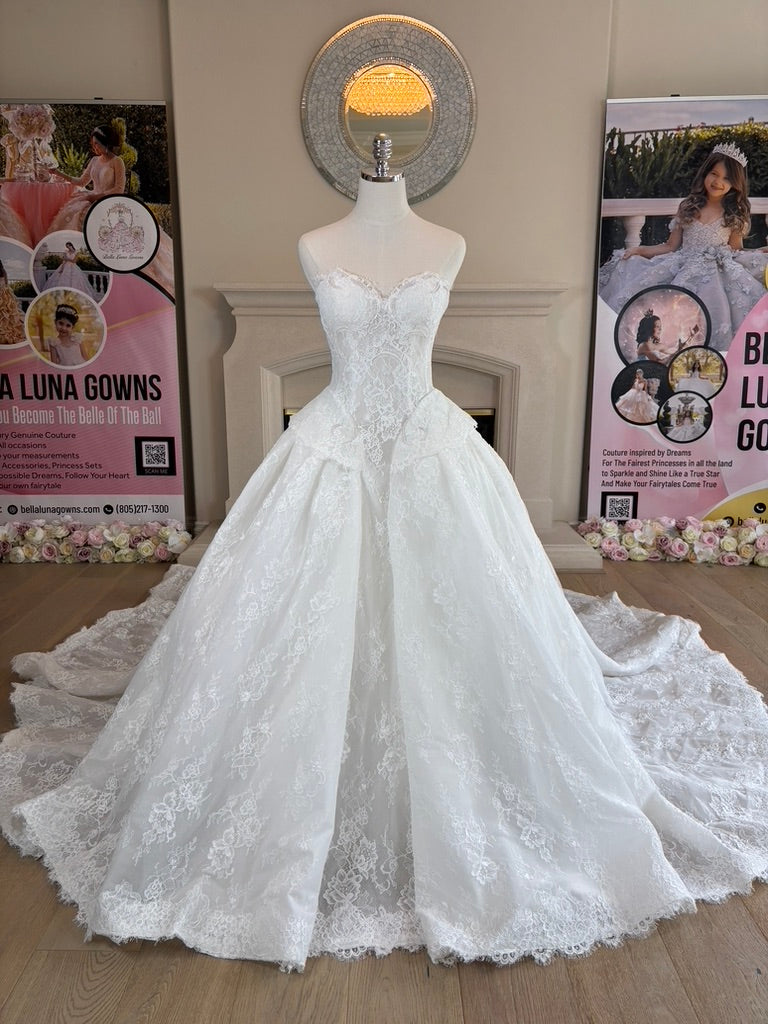 Custom Lace Ball Gown Wedding Dress with Chapel Train Custom size