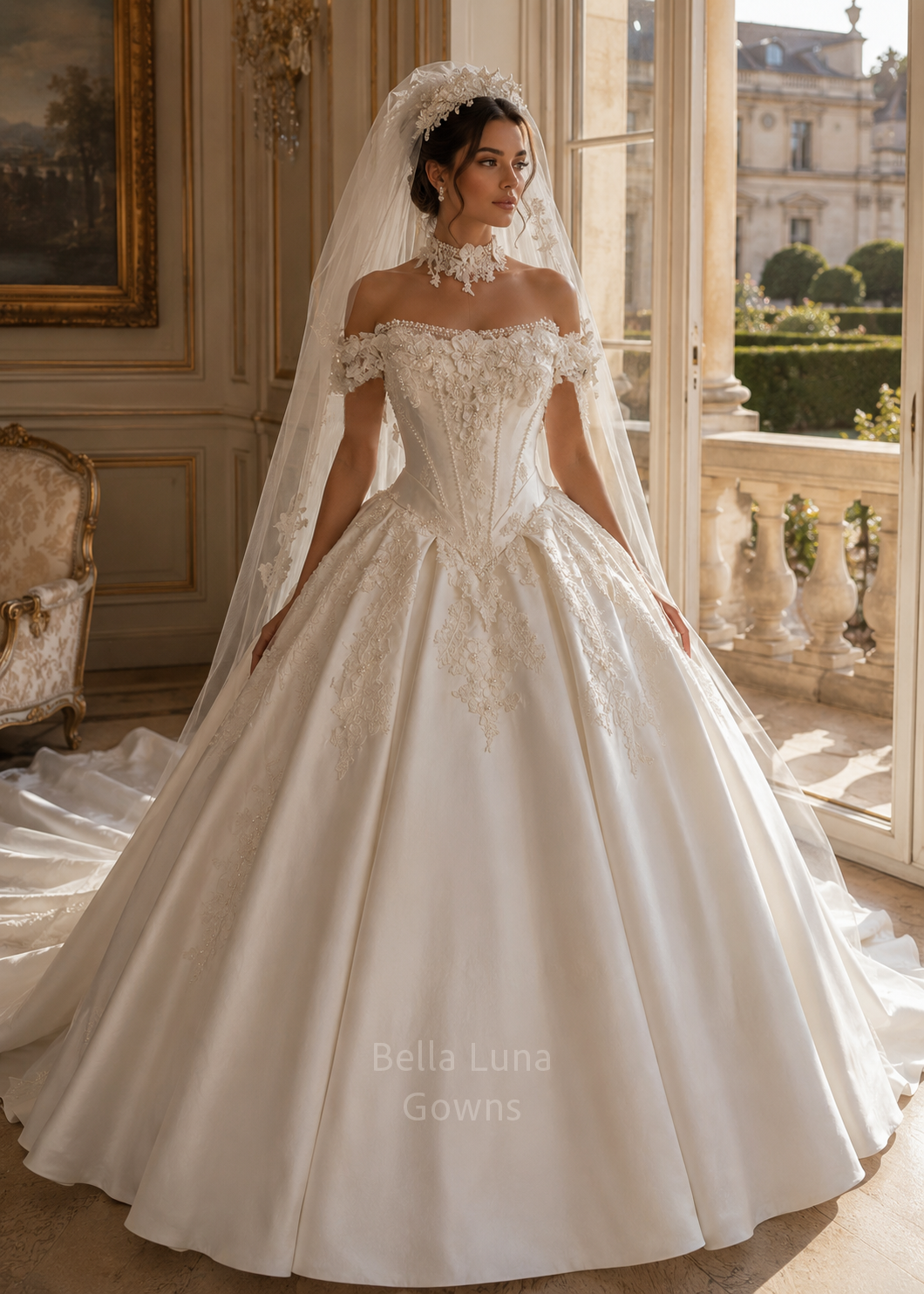 vintage basque waist wedding dress Alexandria Mikado Satin Ball Gown Panhandle Slim® Women's Turquoise shaped waistline captivating brides Takeaway Style Color:Bianca White with Textured Almond (1508)