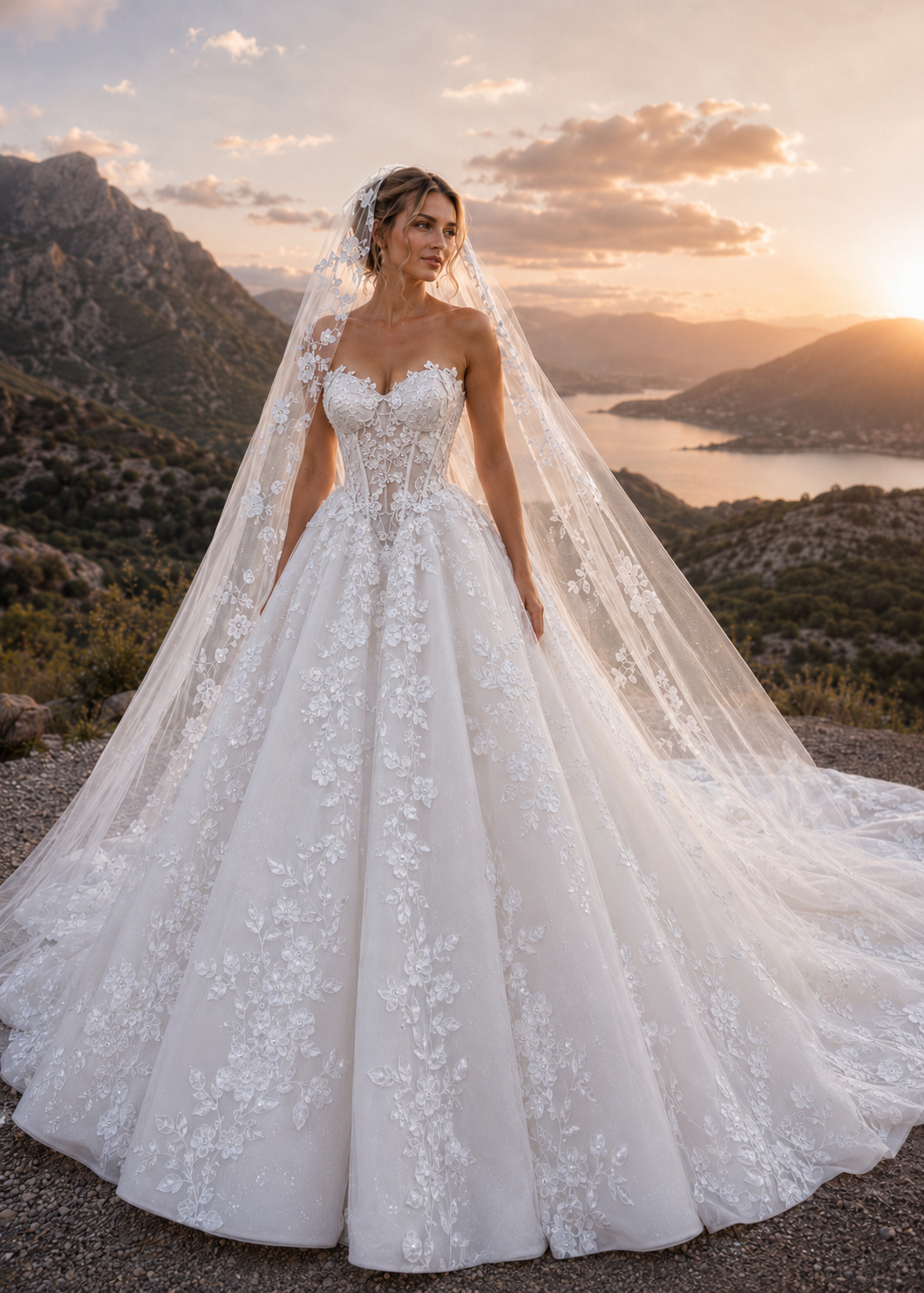 Arabella Shimmer Clear Beaded Corset Ball Gown