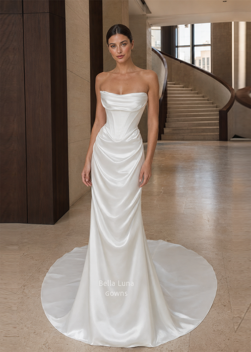 Margaux Draped Satin Fit-and-Flare Wedding Dress Plus Couture Size