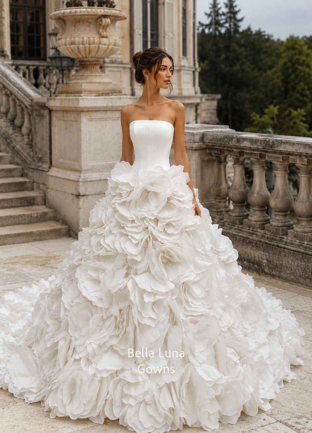 Fleur Royale 3D Floral Satin Wedding Gown