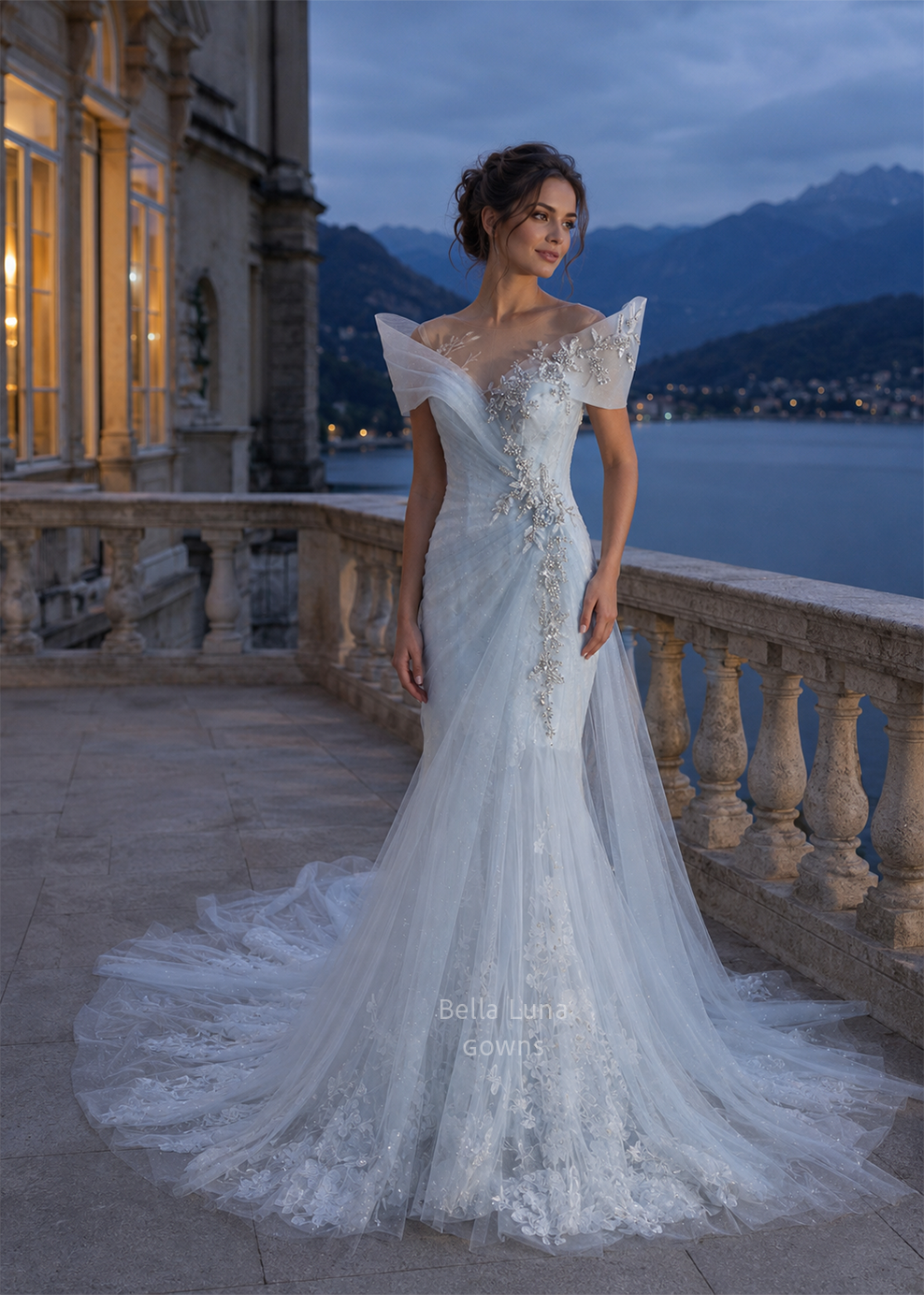 Ondine Light Blue Fit-and-Flare Wedding Dress Plus Couture Size / All White