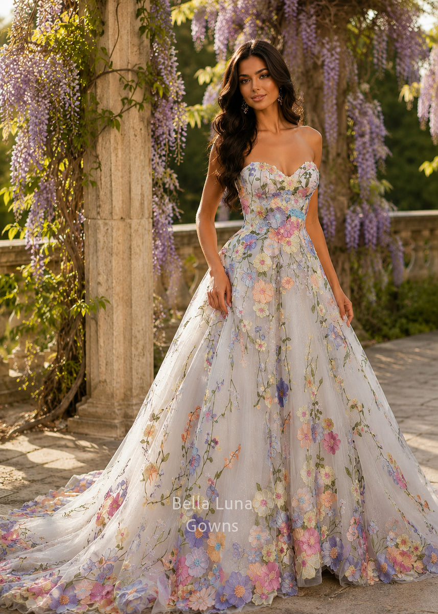 The Pastel Reverie Pastel Floral A-Line Wedding Dress Regular Couture Size